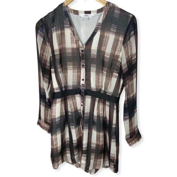 Jack BB Dakota Revolve Brown Cahill Plaid Dress Size Small Long Sleeves Mini NEW - Picture 3 of 16